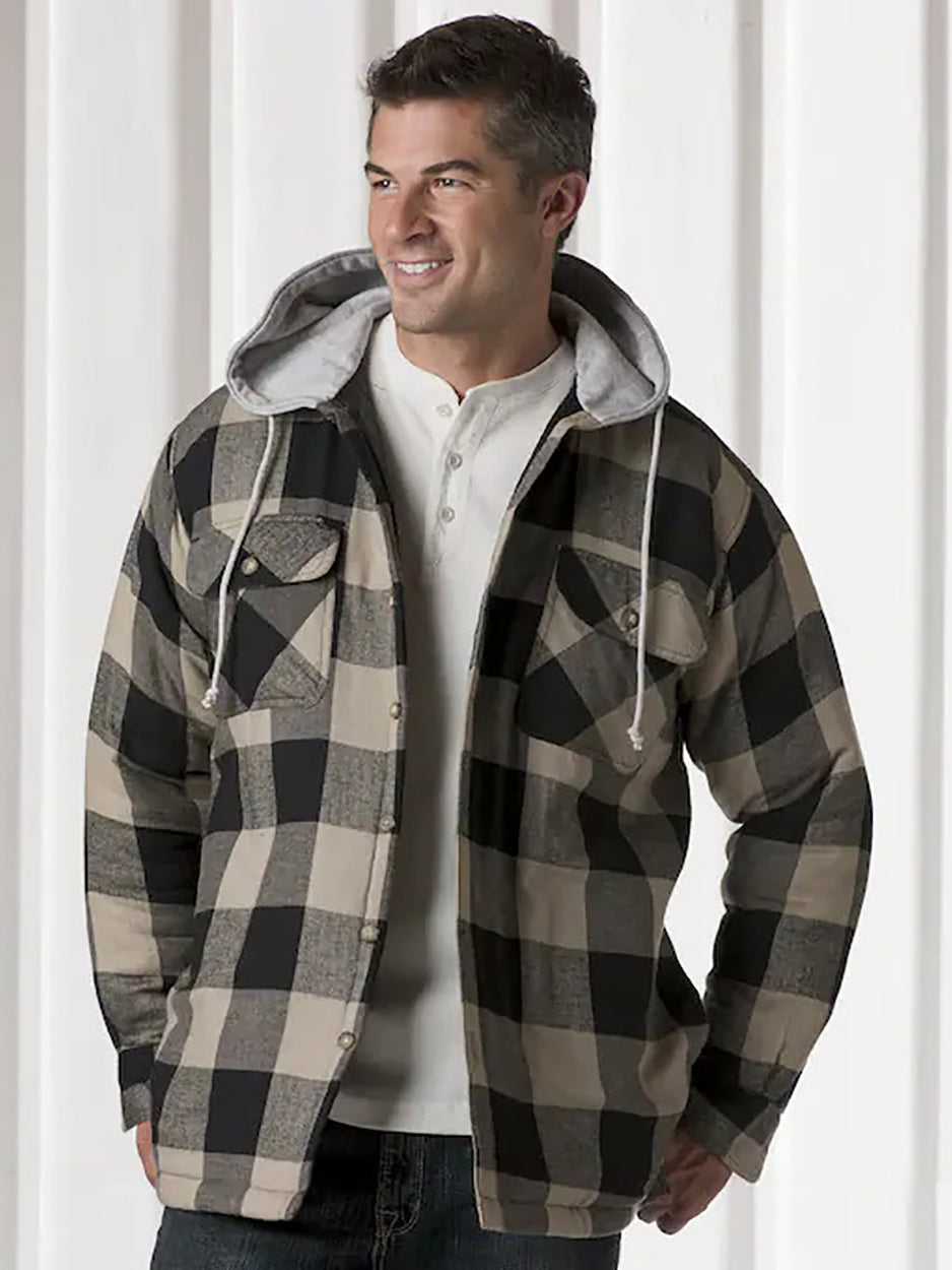 Men's Flannel Hooded Jacket Charcoal – Wholesale Blank Flannel Jacket | Hat and Beyond