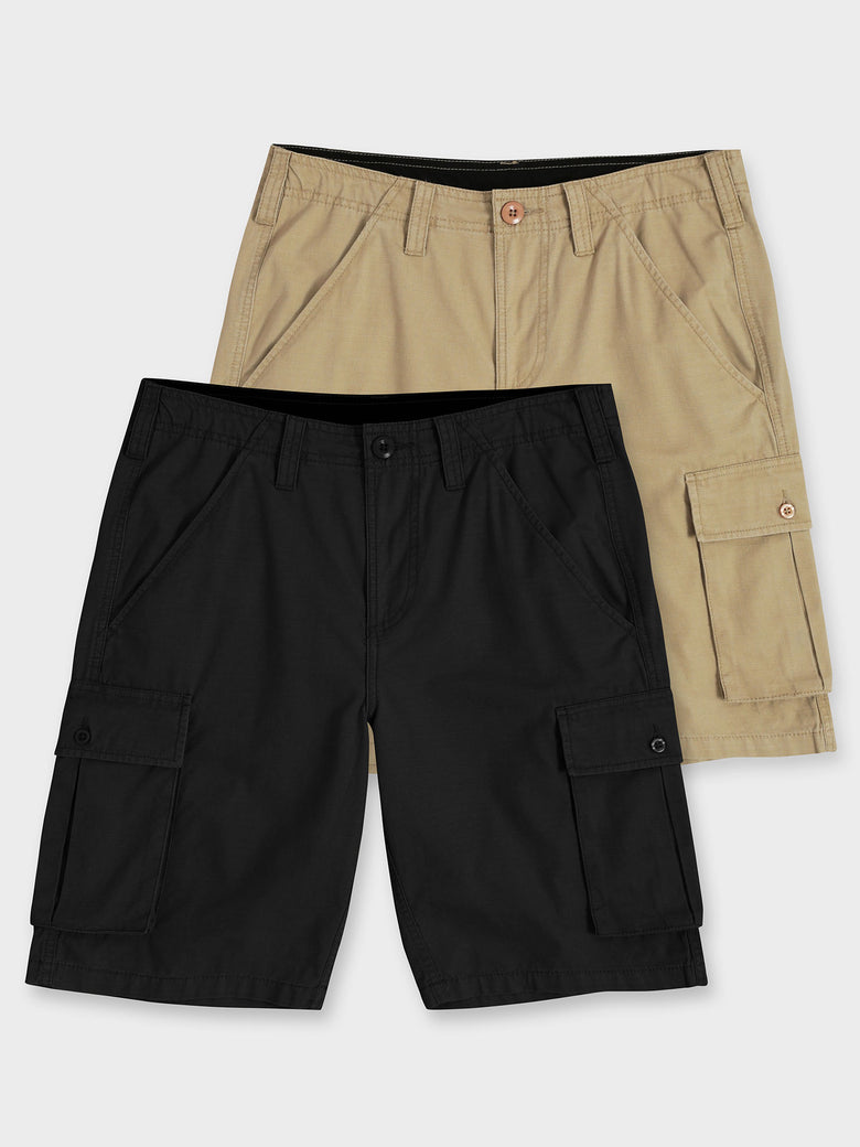 Men's Multi-Pocket Cargo Shorts 2-Pack Black/Khaki – Wholesale Blank Cargo Shorts Value Pack | Hat and Beyond