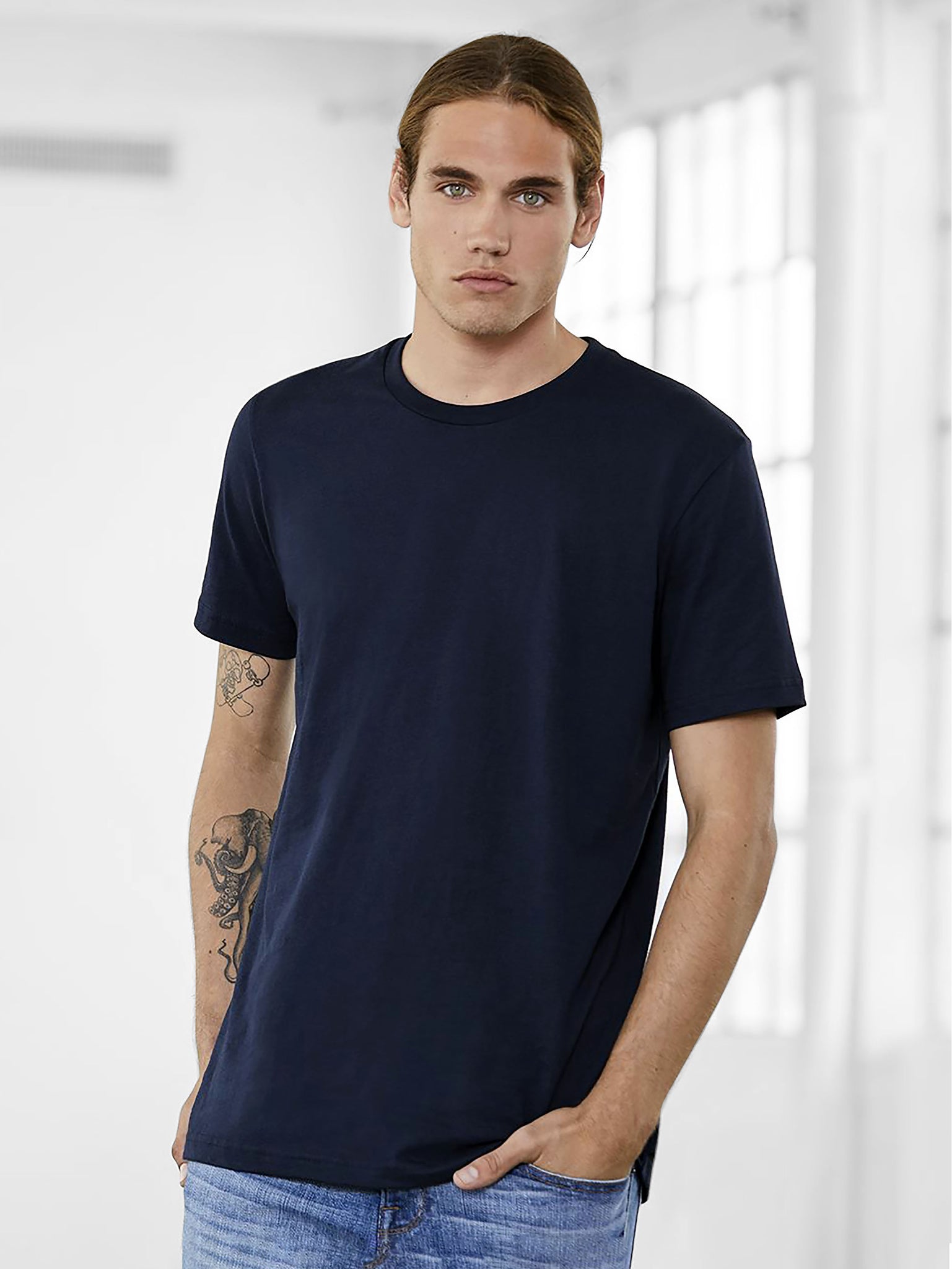 Mens Organic Premium Fitted Double Stitch Hemline Short Sleeve T Shirt