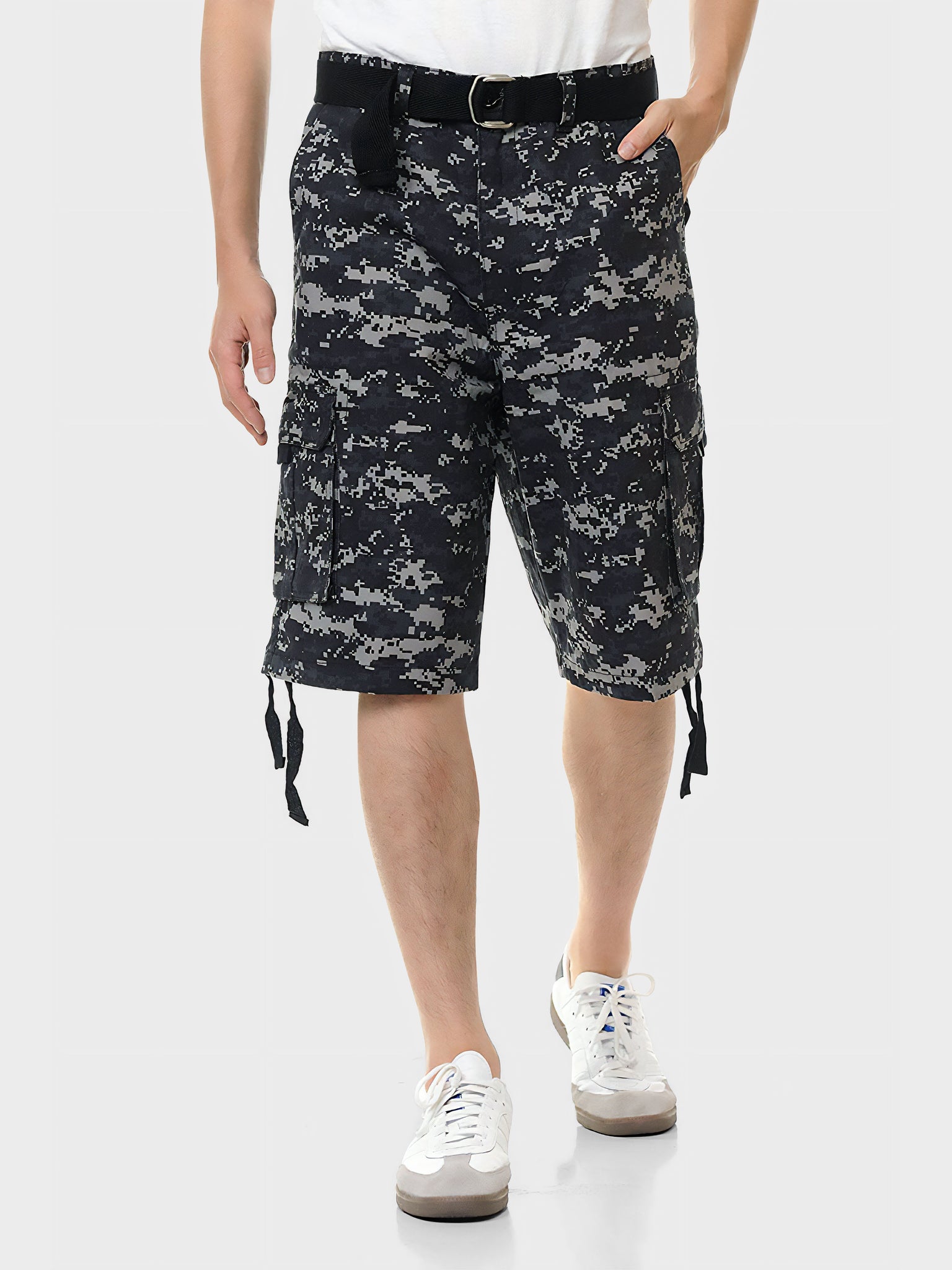 Mens Premium Loose Fit Twill Cargo Shorts with Belt