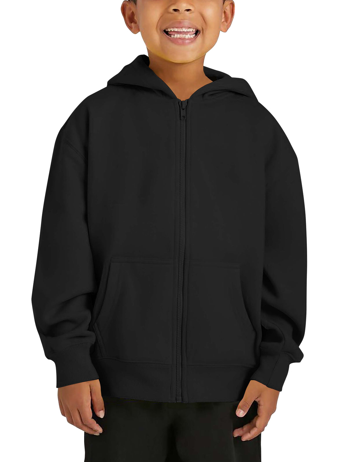Kids' Zip-Up Hoodie Black – Wholesale Blank Youth Zip Up Hoodie | Hat and Beyond