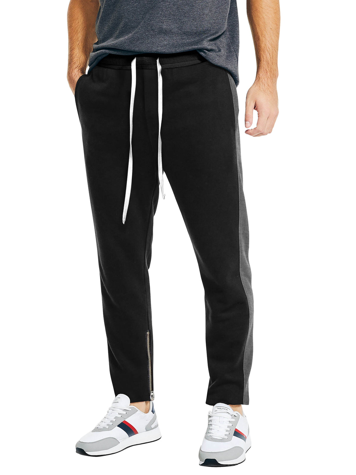 Men’s Premium Jersey Track Pants in Black/Charcoal - Hat and Beyond fleece joggers