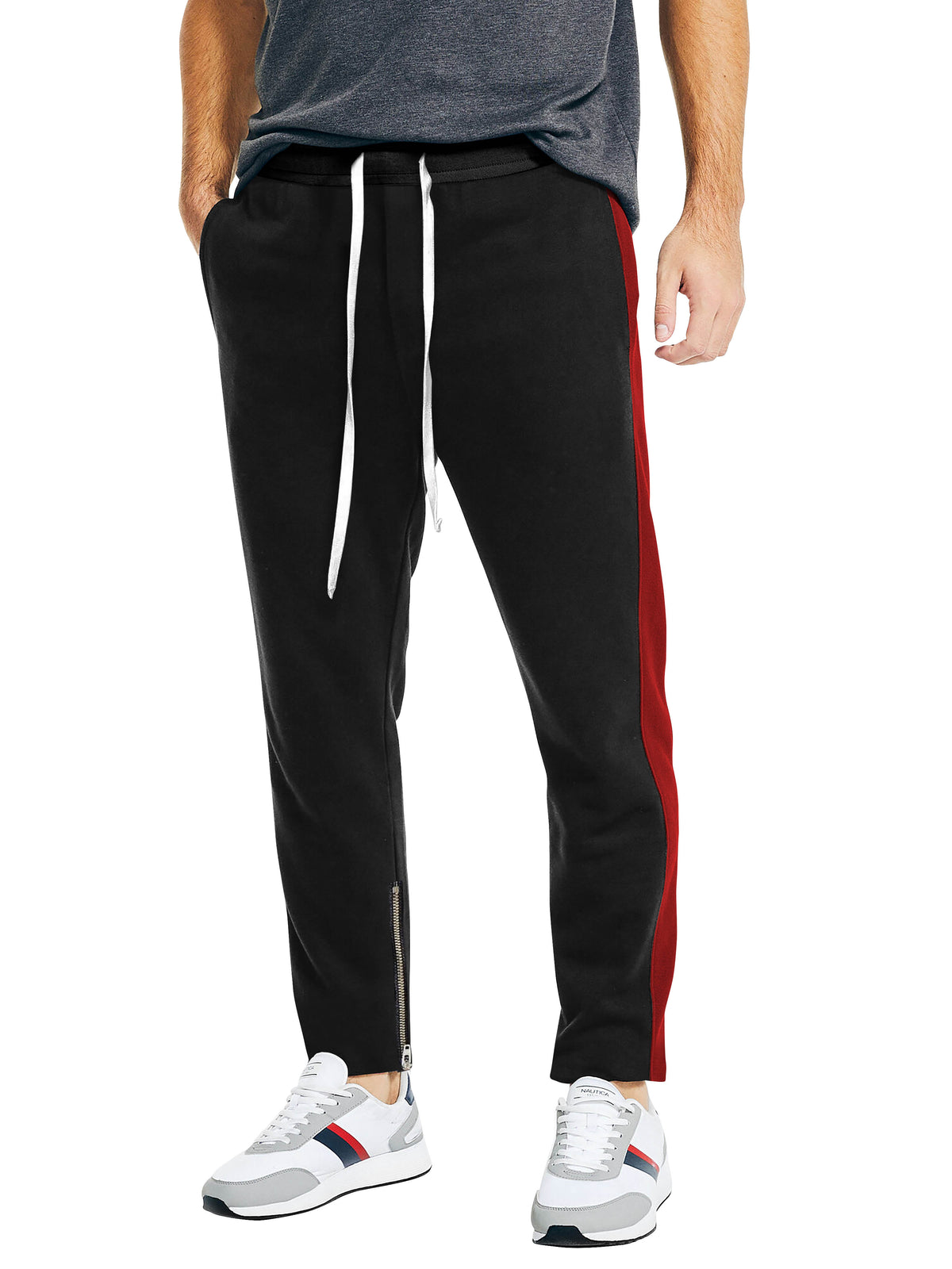 Men’s Premium Jersey Track Pants in Black/Red - Hat and Beyond fleece joggers