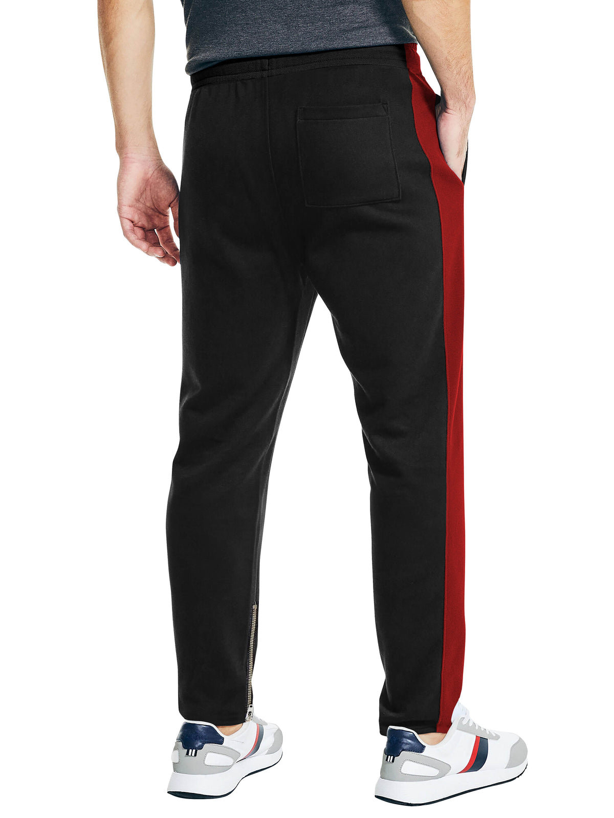Men’s Premium Jersey Track Pants in Black/Red - Hat and Beyond fleece joggers