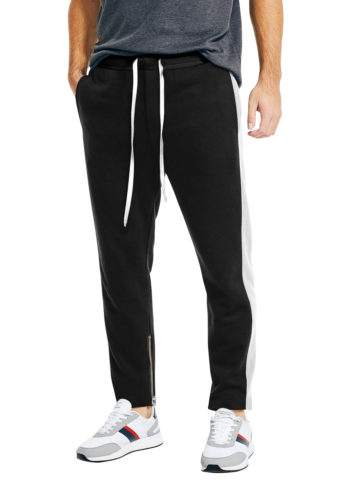 Men’s Premium Jersey Track Pants in Black/White - Hat and Beyond fleece joggers