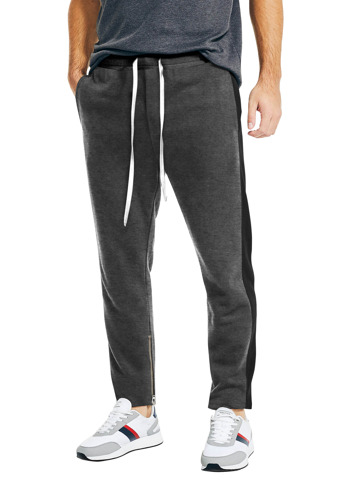 Men’s Premium Jersey Track Pants in Charcoal/Black - Hat and Beyond fleece joggers