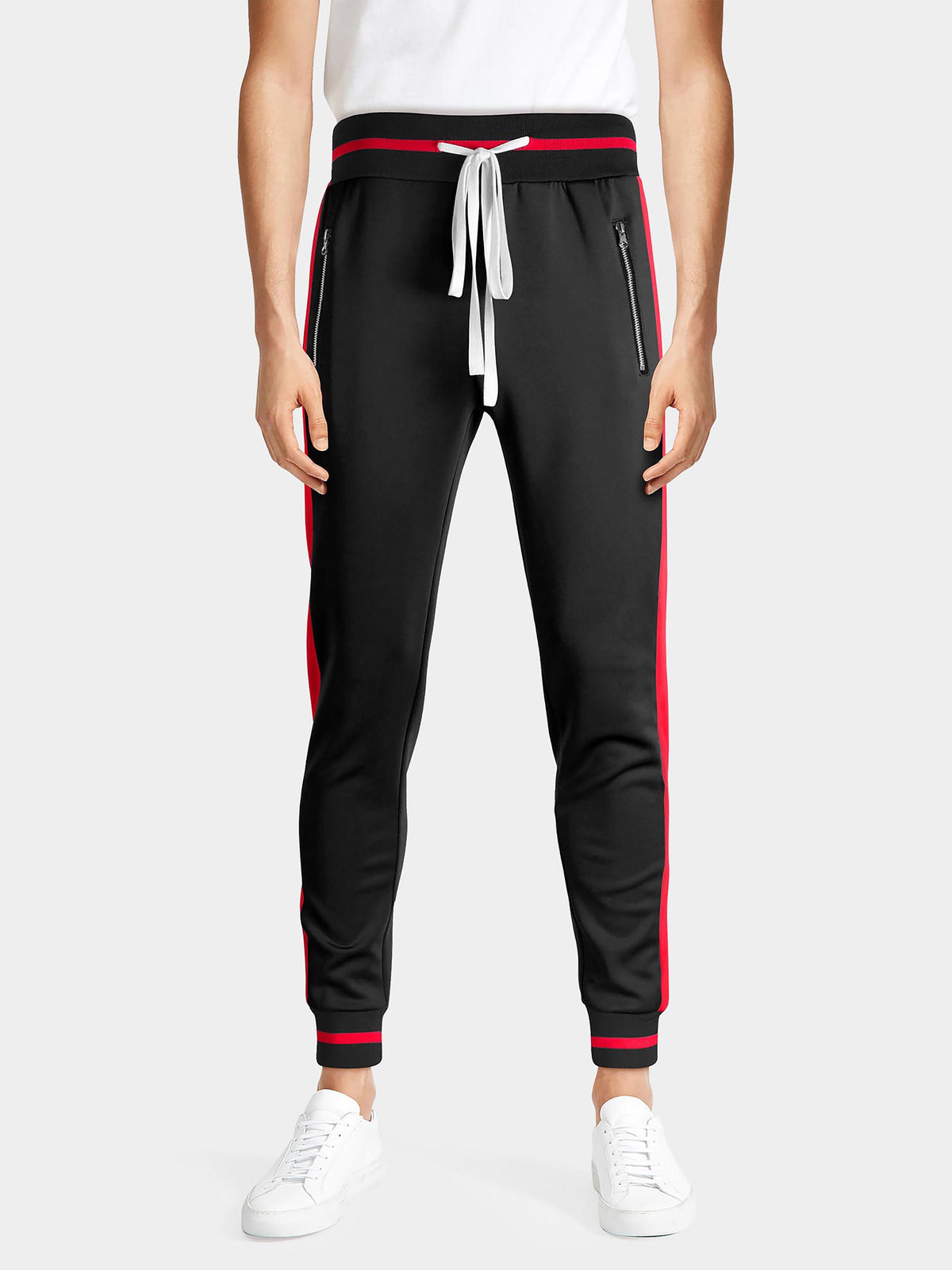 Men's Striped Skinny Joggers Black/Red – Wholesale Blank Skinny Joggers | Hat and Beyond