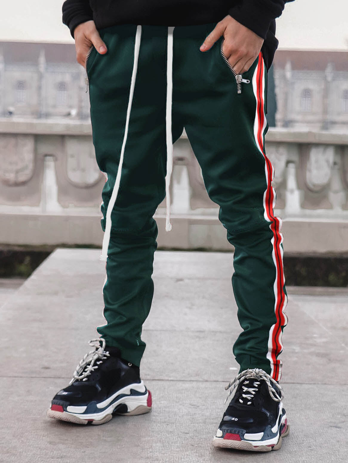 Men's Taped Skinny Joggers Green – Wholesale Blank Tapered Joggers | Hat and Beyond