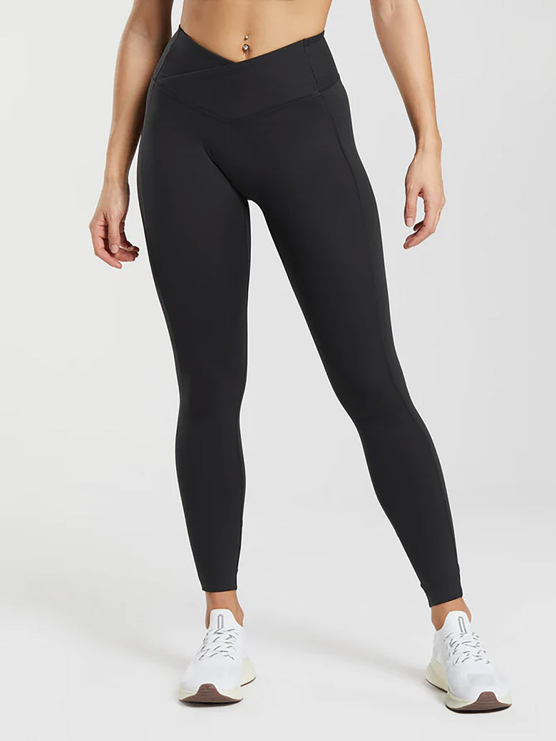 Women's Crossover Leggings Black – Wholesale Blank Crossover Leggings | Hat and Beyond