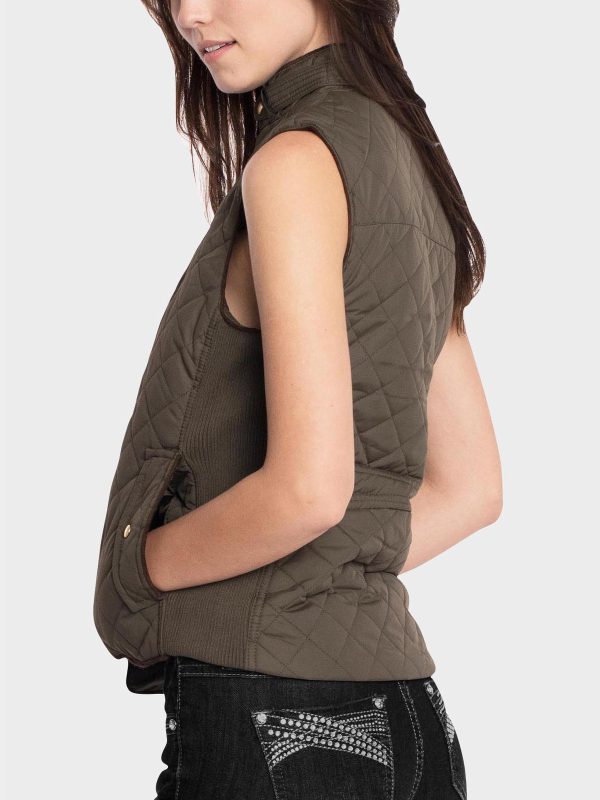 Women's Satin Lined Vest Olive – Wholesale Blank Satin Vest | Hat and Beyond