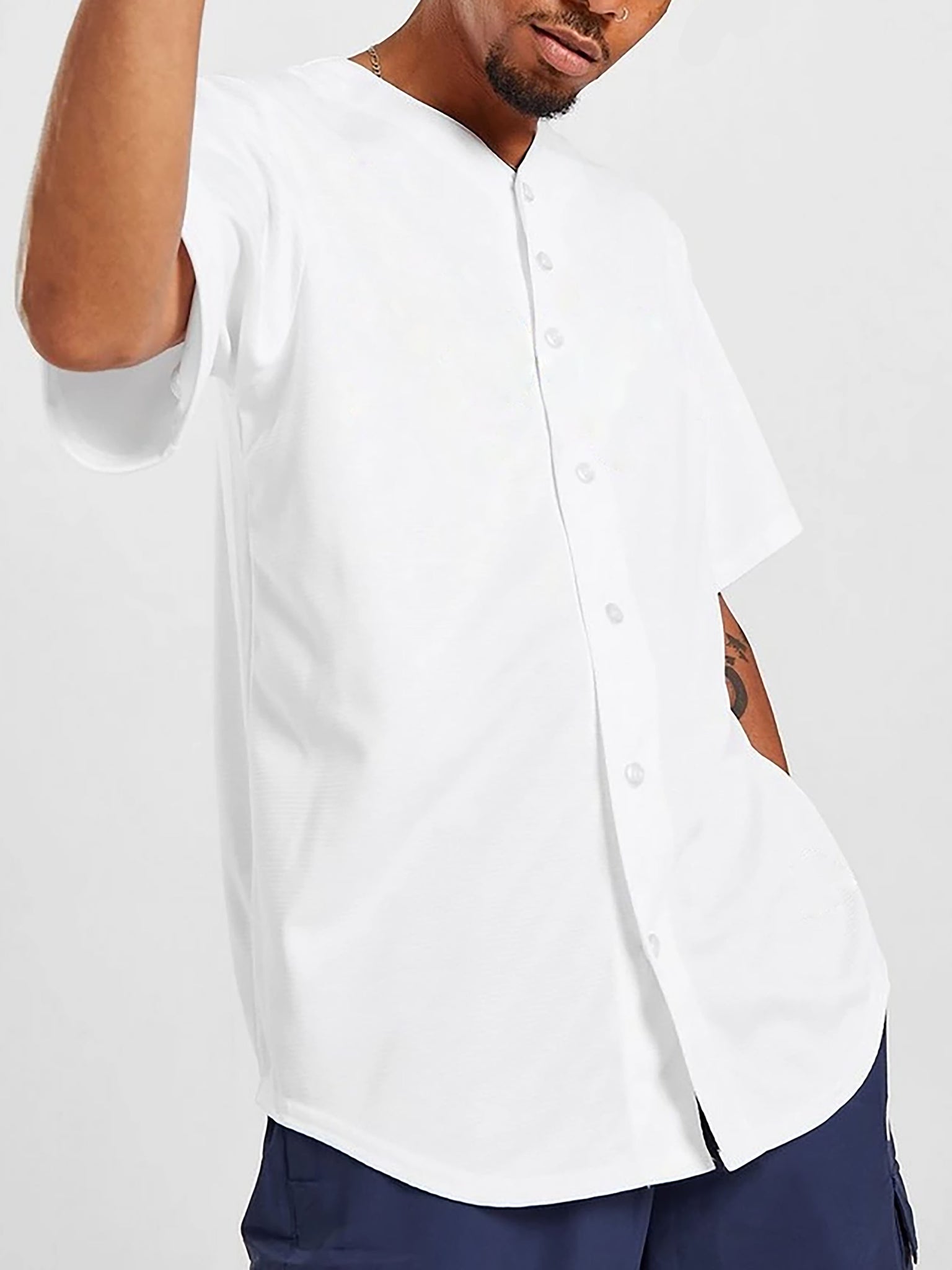 Men's Button Down Cotton Baseball Jersey - Tank Tops | Hat and Beyond Medium / White