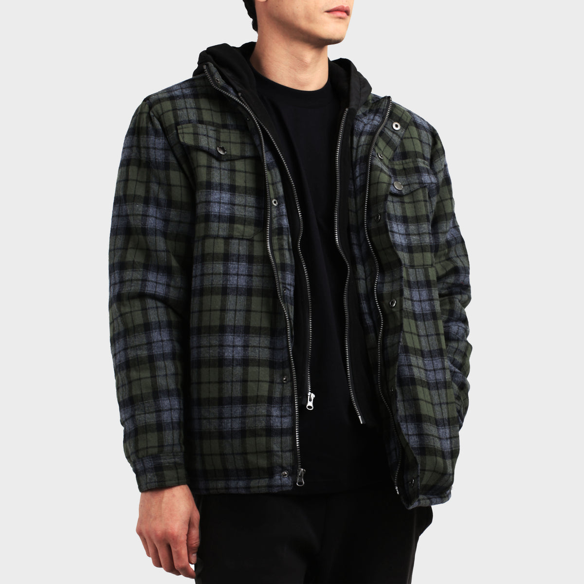 Men’s Flannel Hooded Jacket in flannel jacket_flannel shirt jacket_sherpa lined flannel_flannel jacket with hood_mens flannel jacket_quilted flannel jacket_flannel lined jacket_Dar