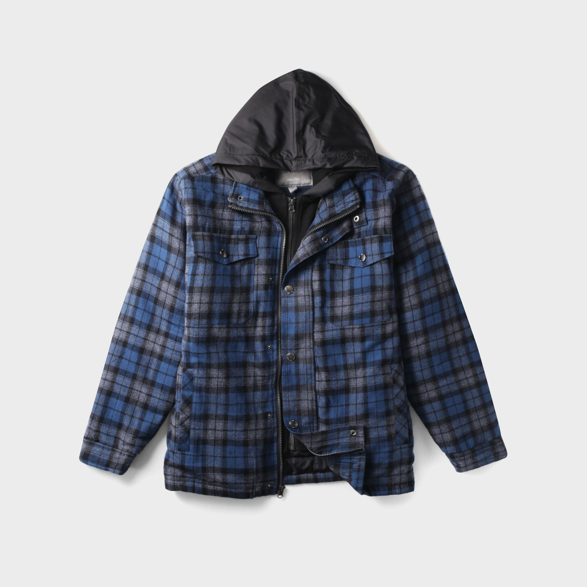 Men's Quilted Flannel Jacket with Hood - TK-1687GRY - Limited Stock