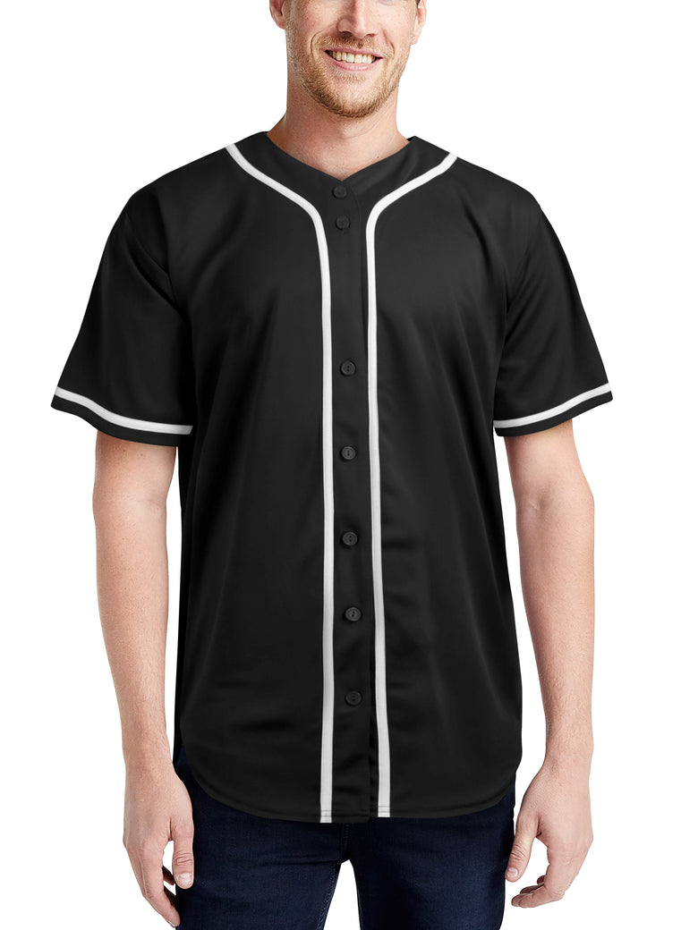 Men’s Team Sports Printable Blank Baseball Jersey Collar Button Up Shirts in Black - Hat and Beyond baseball jersey