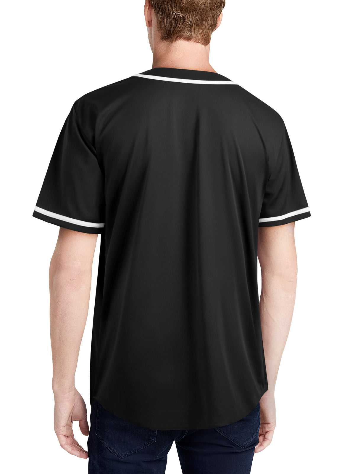 Men’s Team Sports Printable Blank Baseball Jersey Collar Button Up Shirts in Black - Hat and Beyond baseball jersey