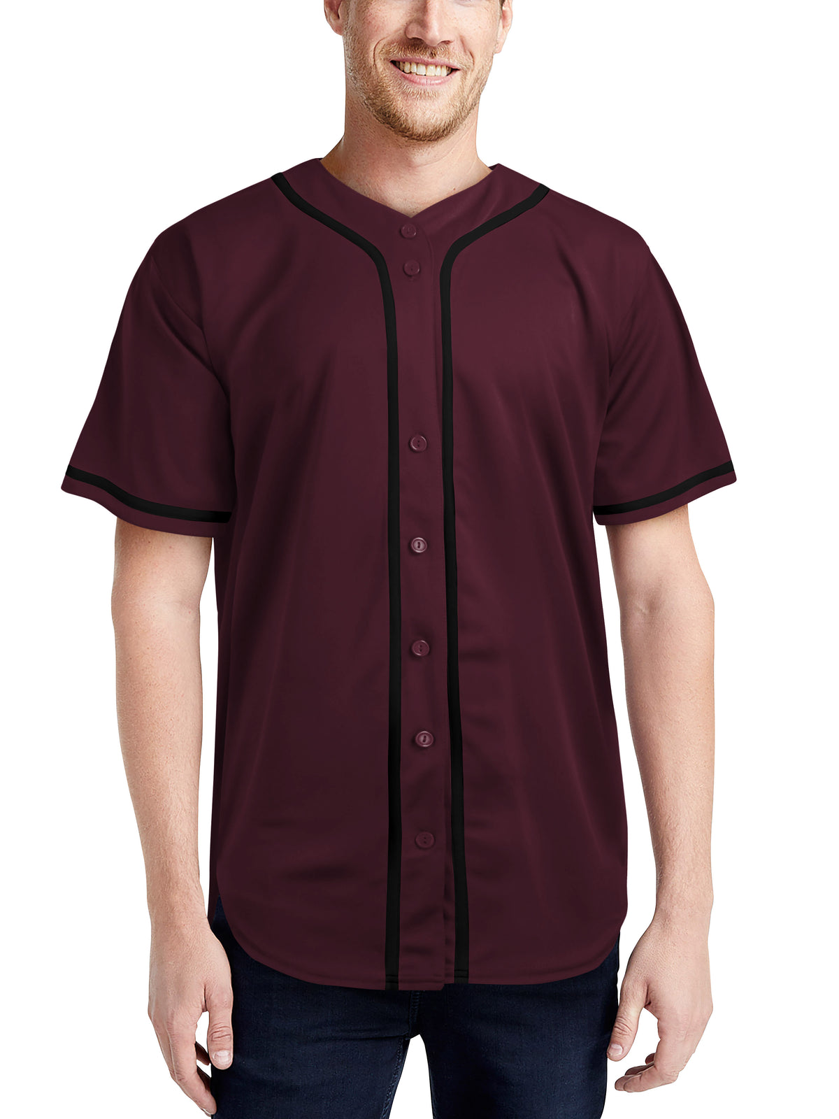 Men’s Team Sports Printable Blank Baseball Jersey Collar Button Up Shirts in Burgundy - Hat and Beyond baseball jersey