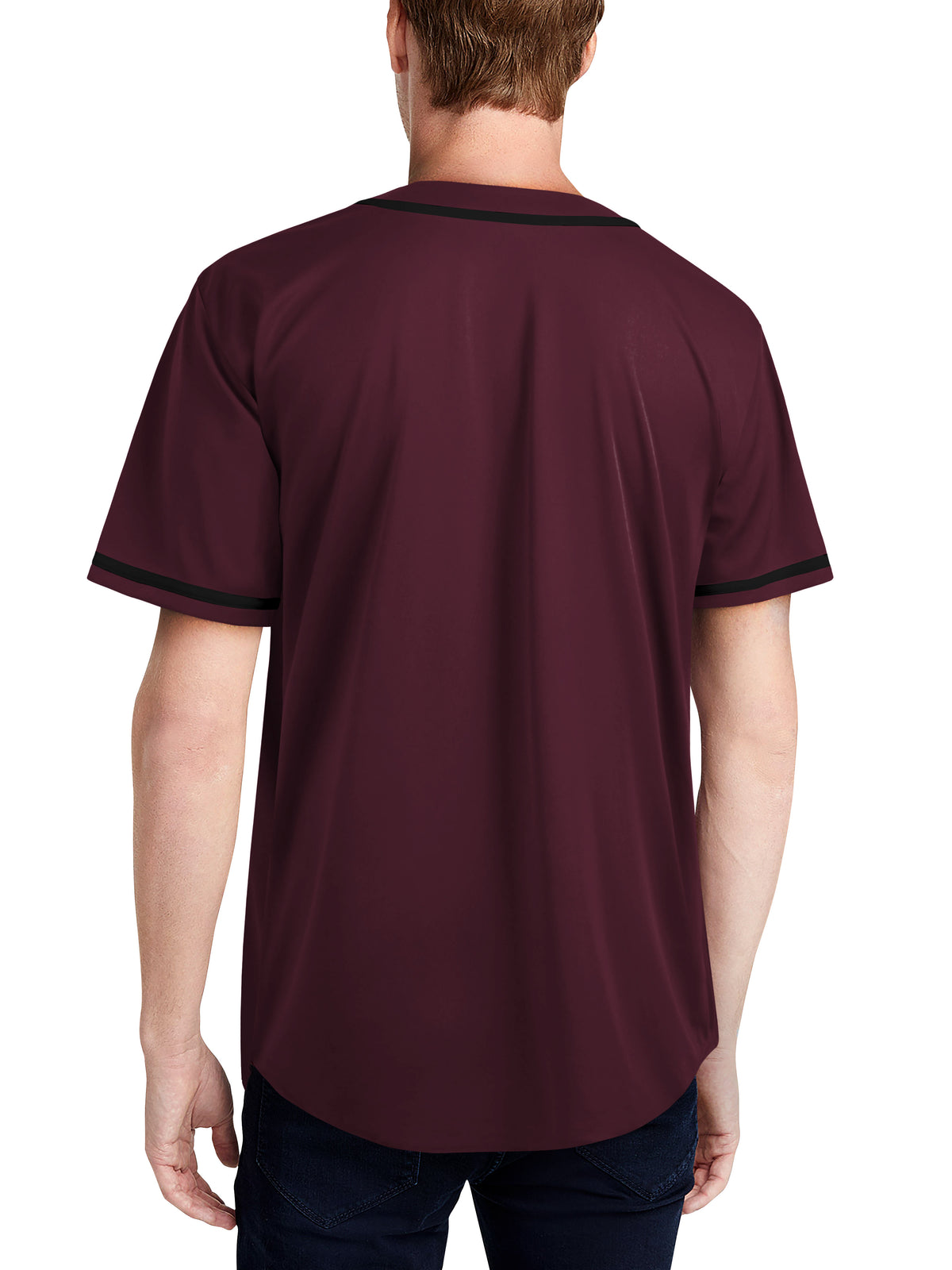 Men’s Team Sports Printable Blank Baseball Jersey Collar Button Up Shirts in Burgundy - Hat and Beyond baseball jersey