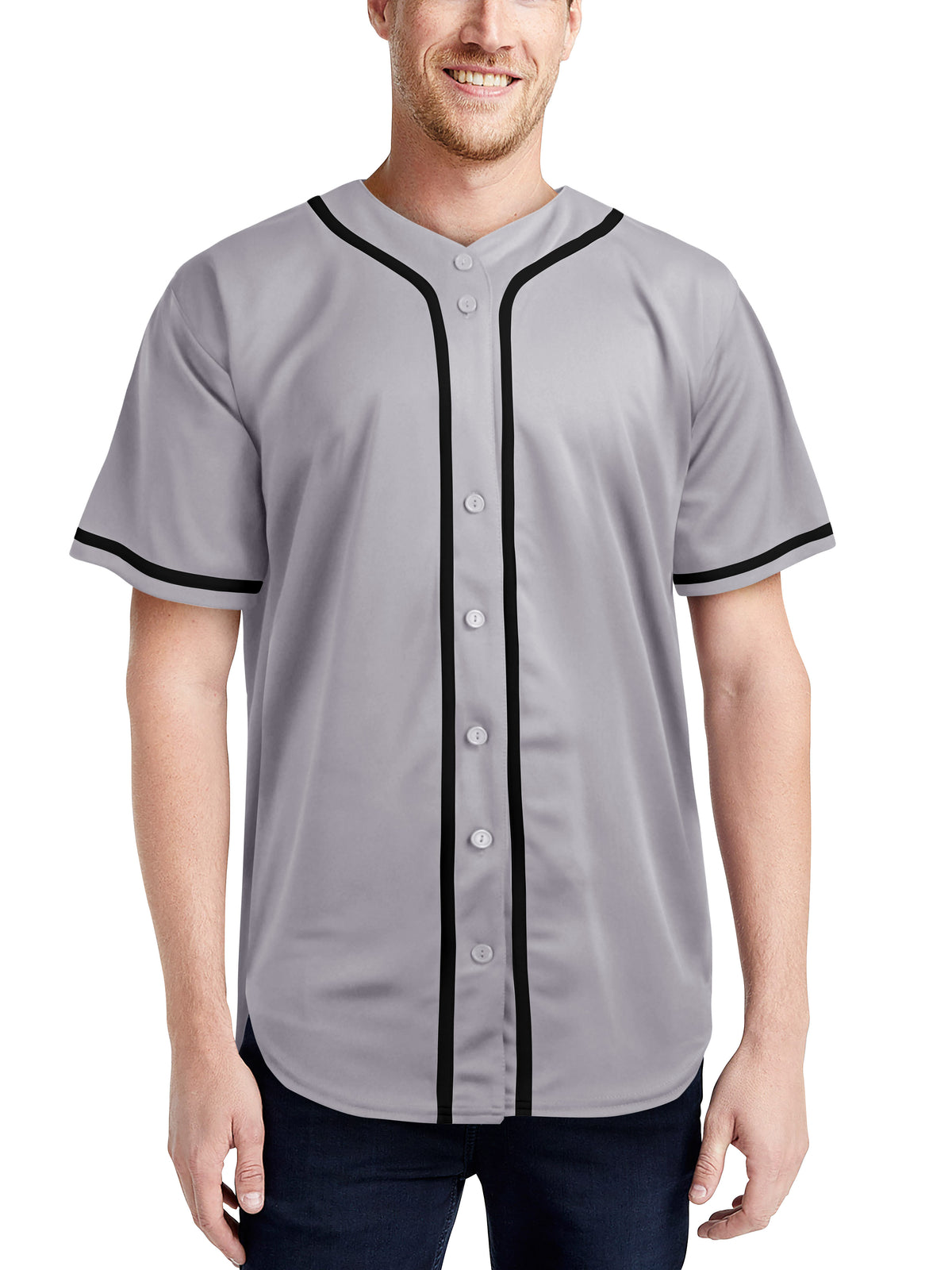 Men’s Team Sports Printable Blank Baseball Jersey Collar Button Up Shirts in Gray - Hat and Beyond baseball jersey