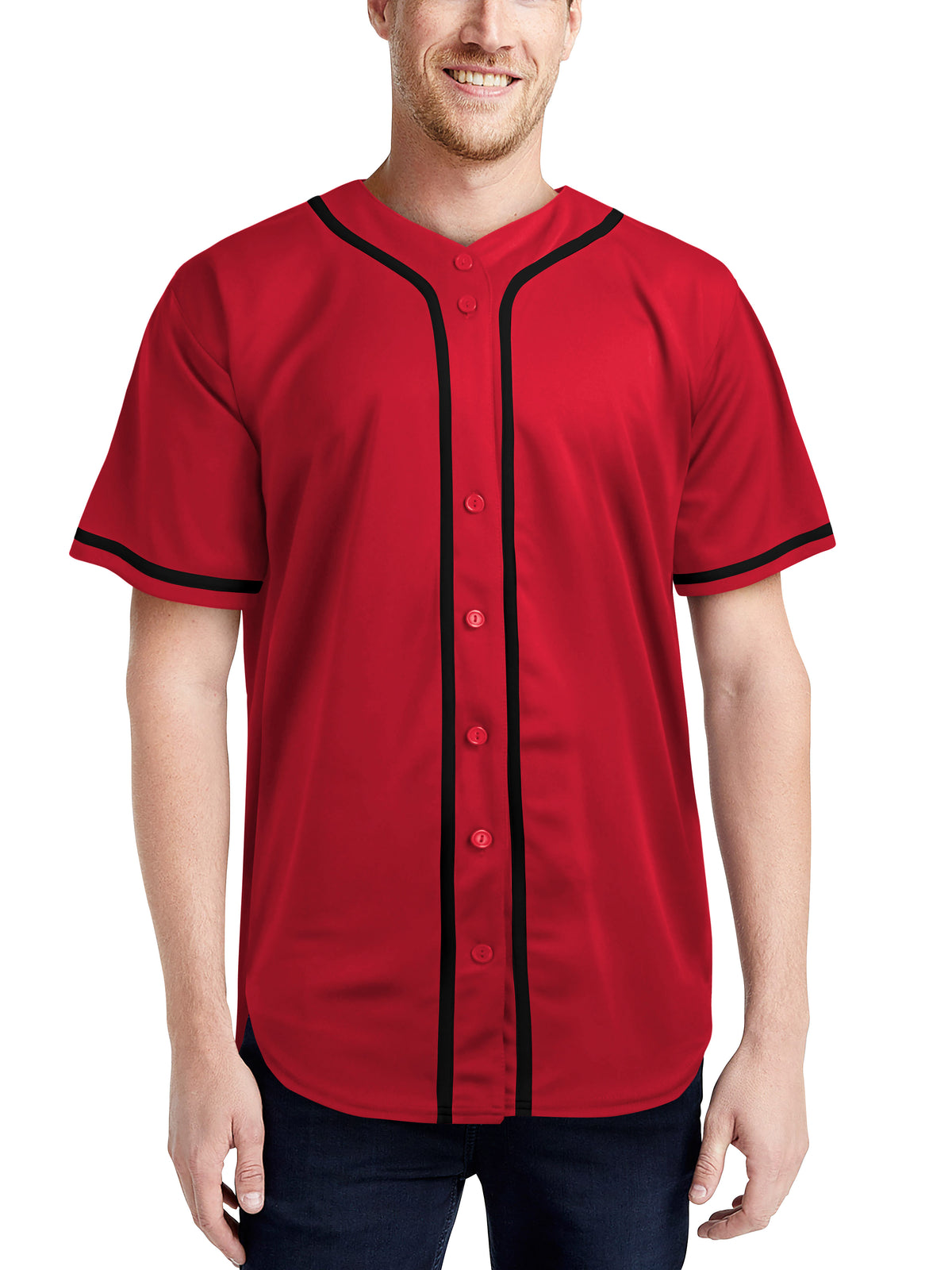 Men’s Team Sports Printable Blank Baseball Jersey Collar Button Up Shirts in Red - Hat and Beyond baseball jersey