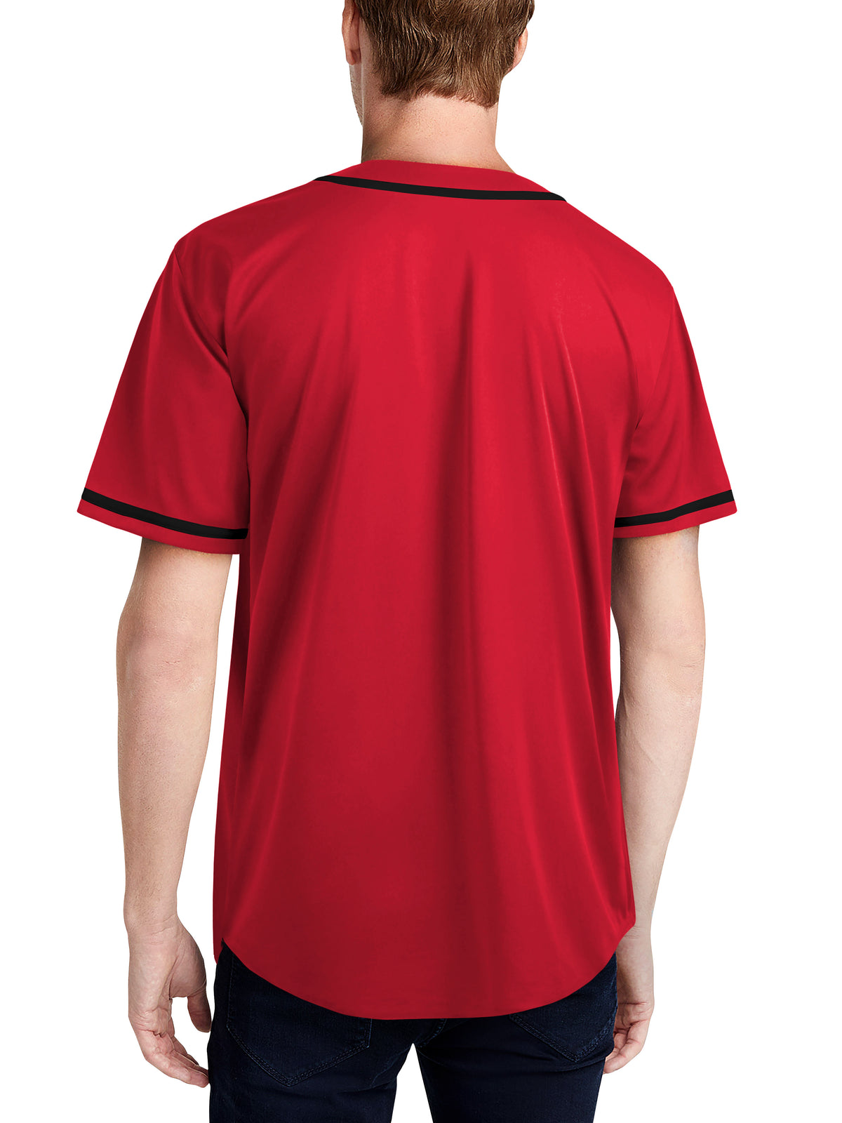 Men’s Team Sports Printable Blank Baseball Jersey Collar Button Up Shirts in Red - Hat and Beyond baseball jersey