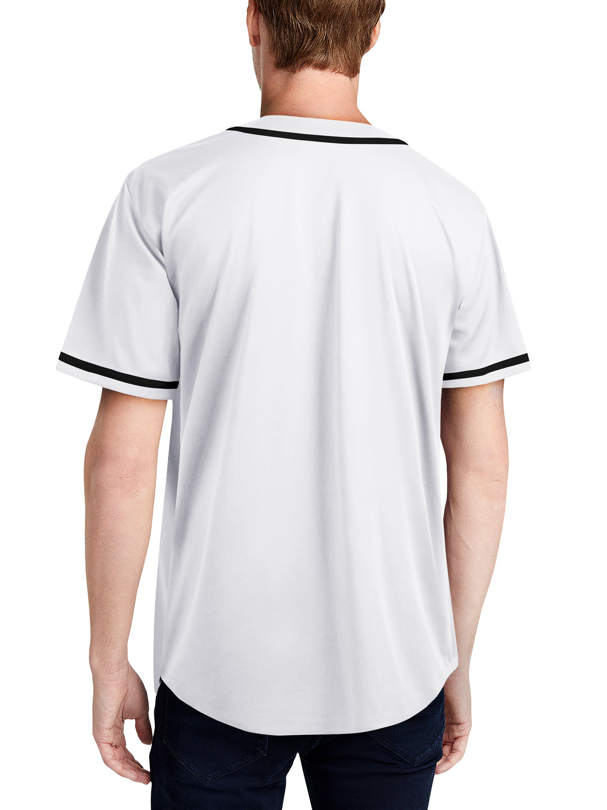 Men’s Team Sports Printable Blank Baseball Jersey Collar Button Up Shirts in White - Hat and Beyond baseball jersey