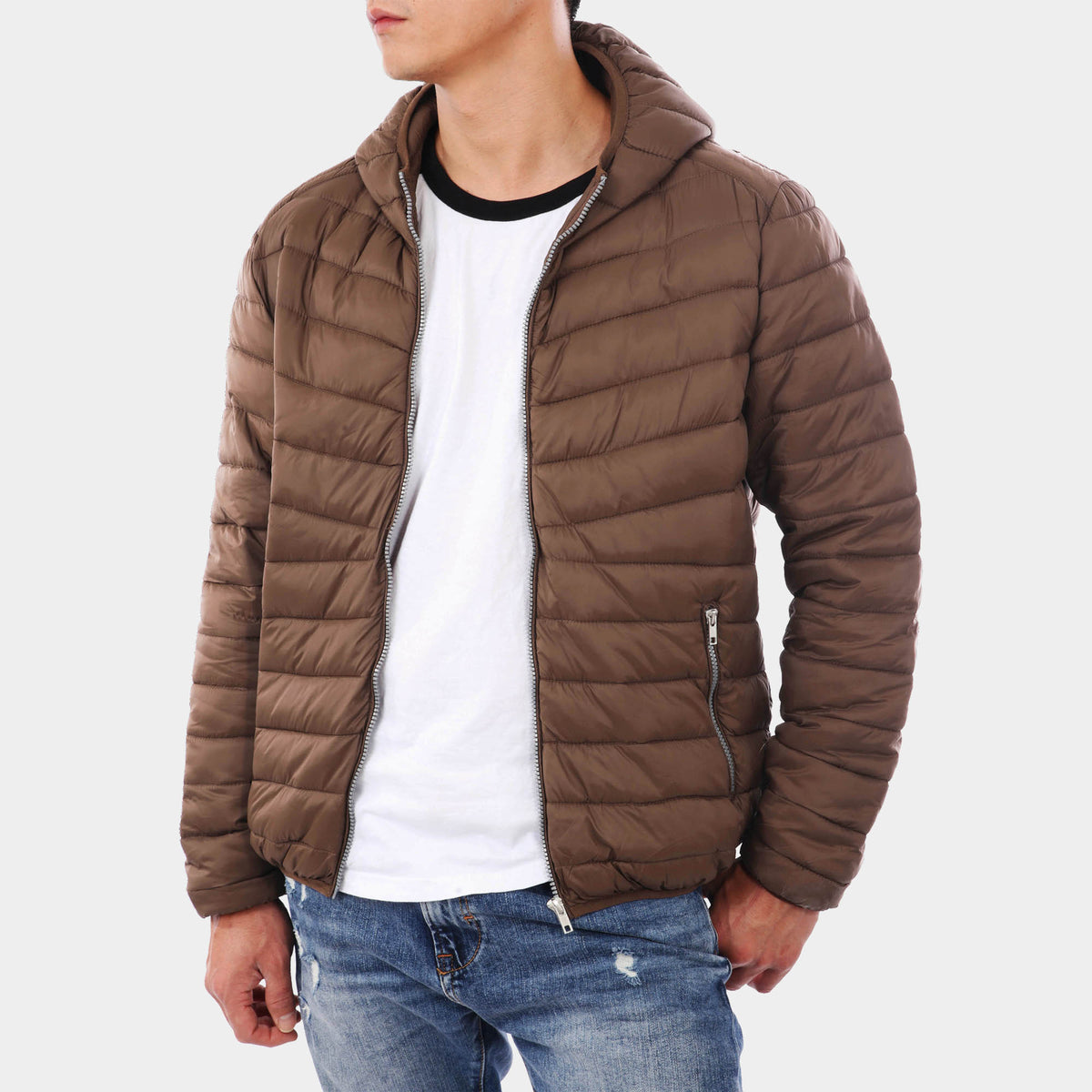 Men’s Ultra Light Hooded Puffer Jacket in puffer jacket_mens puffer jacket_bubble jacket_mens down jacket_padded jacket_hooded puffer jacket_best down jacket_Brown - Hat and Beyond
