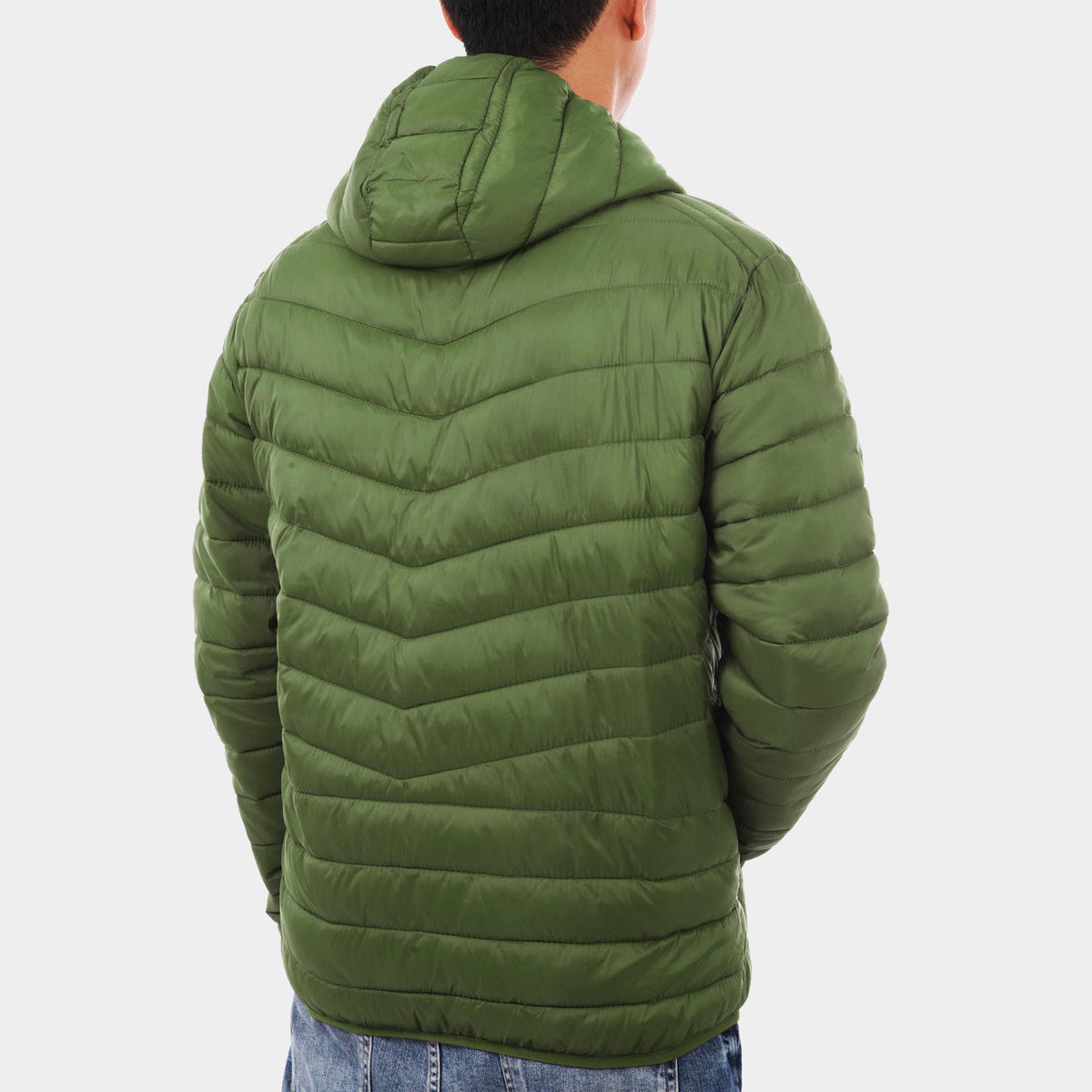 Men’s Ultra Light Hooded Puffer Jacket in puffer jacket_mens puffer jacket_bubble jacket_mens down jacket_padded jacket_hooded puffer jacket_best down jacket_Forest Green - Hat and