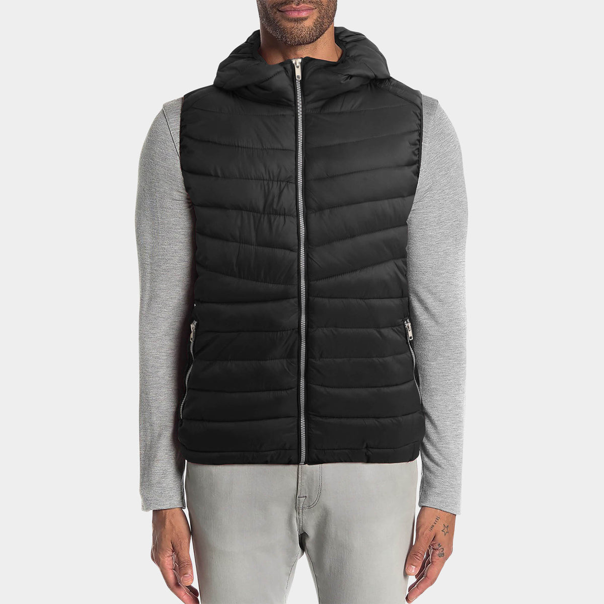 Men’s Ultra Light Hooded Puffer Vest in vest_mens vest_vest hoodie_mens hooded vest_puffy vest_vest jacket_mens vest jacket_winter vest_hooded down vest_Black - Hat and Beyond blan