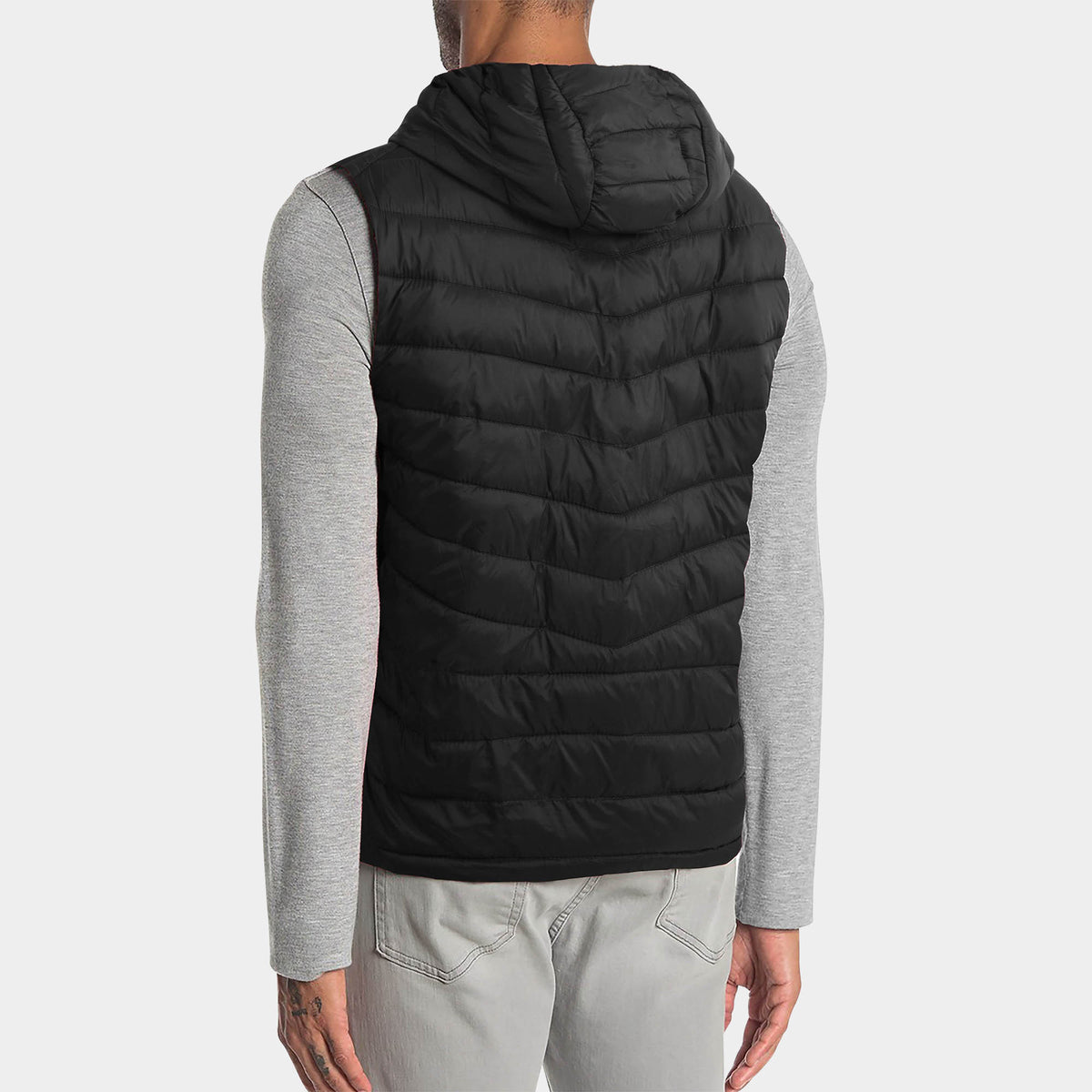 Men’s Ultra Light Hooded Puffer Vest in vest_mens vest_vest hoodie_mens hooded vest_puffy vest_vest jacket_mens vest jacket_winter vest_hooded down vest_Black - Hat and Beyond blan