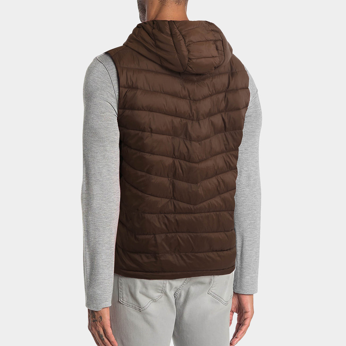 Men’s Ultra Light Hooded Puffer Vest in vest_mens vest_vest hoodie_mens hooded vest_puffy vest_vest jacket_mens vest jacket_winter vest_hooded down vest_Brown - Hat and Beyond blan