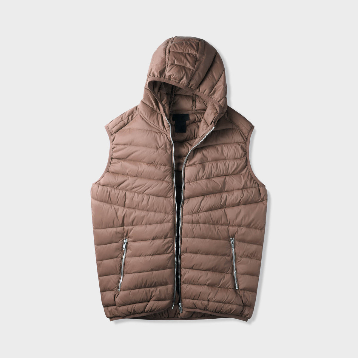 Men’s Ultra Light Hooded Puffer Vest in vest_mens vest_vest hoodie_mens hooded vest_puffy vest_vest jacket_mens vest jacket_winter vest_hooded down vest_Brown - Hat and Beyond blan