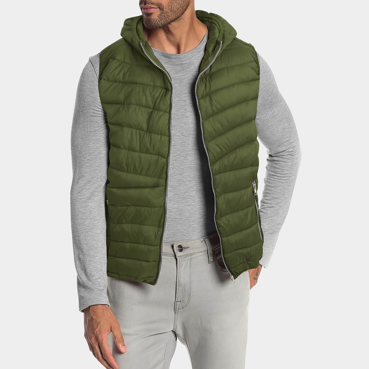 Men’s Ultra Light Hooded Puffer Vest in vest_mens vest_vest hoodie_mens hooded vest_puffy vest_vest jacket_mens vest jacket_winter vest_hooded down vest_Forest Green - Hat and Beyo