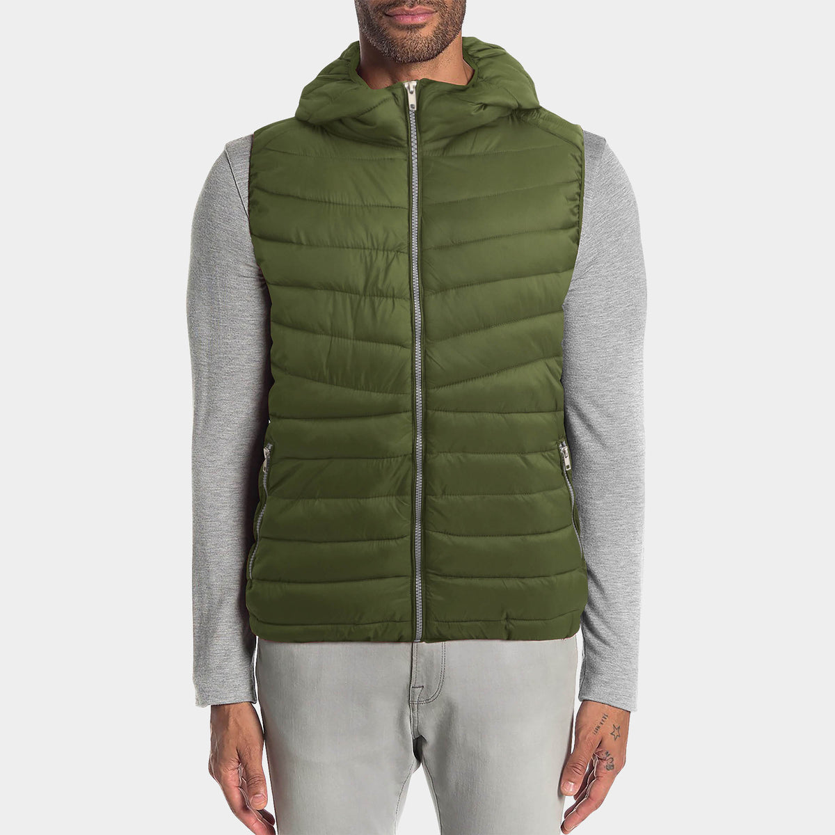 Men’s Ultra Light Hooded Puffer Vest in vest_mens vest_vest hoodie_mens hooded vest_puffy vest_vest jacket_mens vest jacket_winter vest_hooded down vest_Forest Green - Hat and Beyo