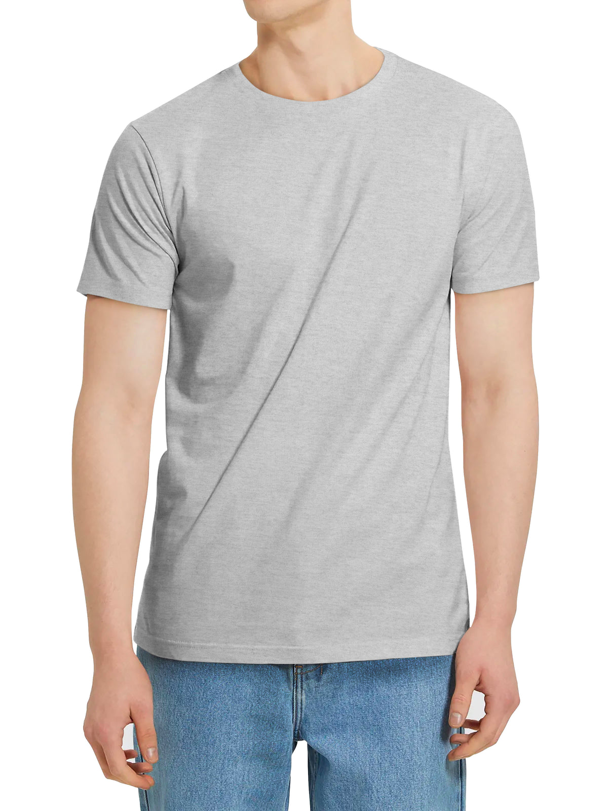 Men’s Lightweight Classic Premium Cotton Short Sleeve Crew Neck T-Shirt in Athletic Heather - Hat and Beyond blank tee