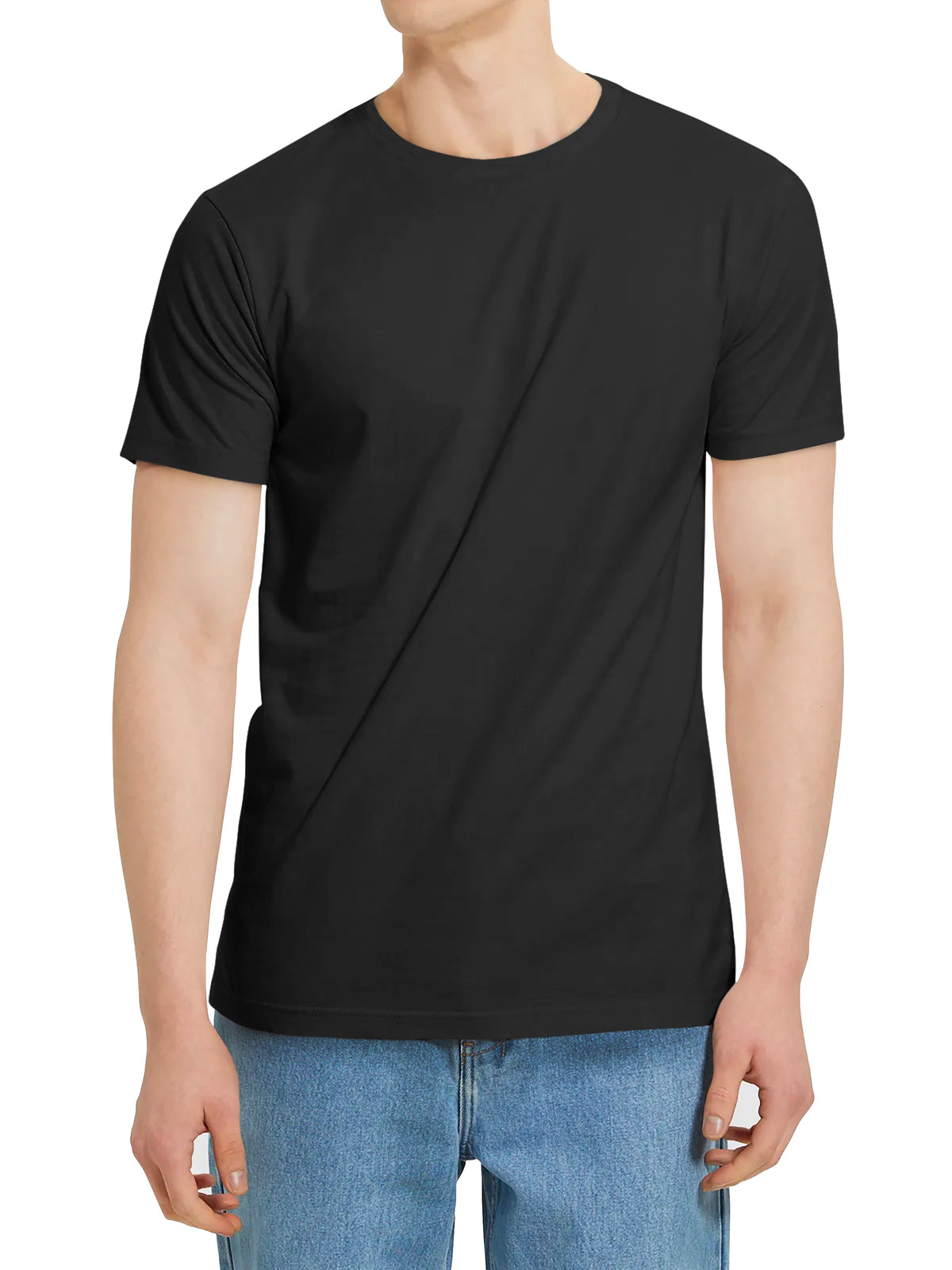 Men’s Lightweight Classic Premium Cotton Short Sleeve Crew Neck T-Shirt in Black - Hat and Beyond blank tee