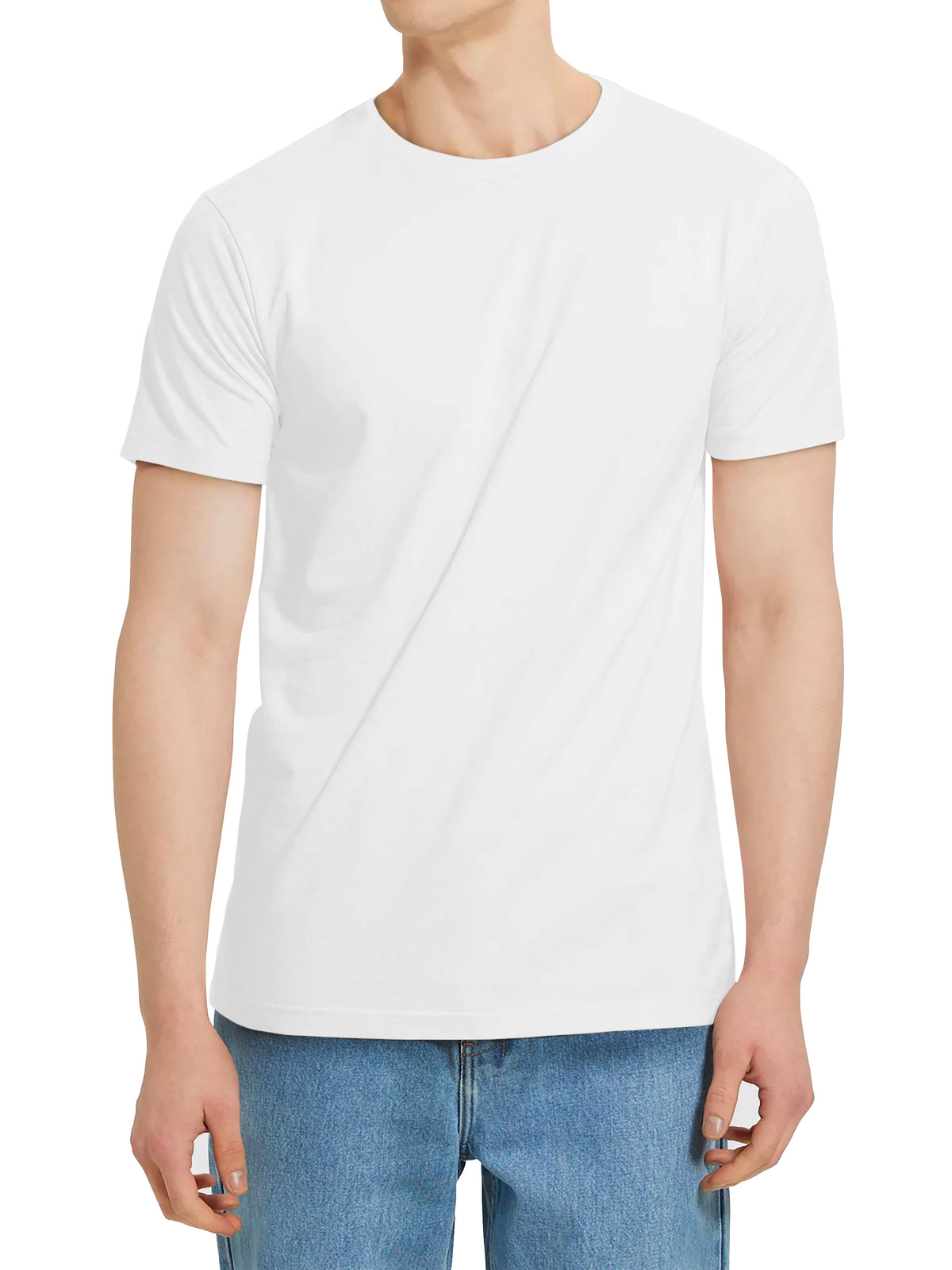 Men’s Lightweight Classic Premium Cotton Short Sleeve Crew Neck T-Shirt in White - Hat and Beyond blank tee