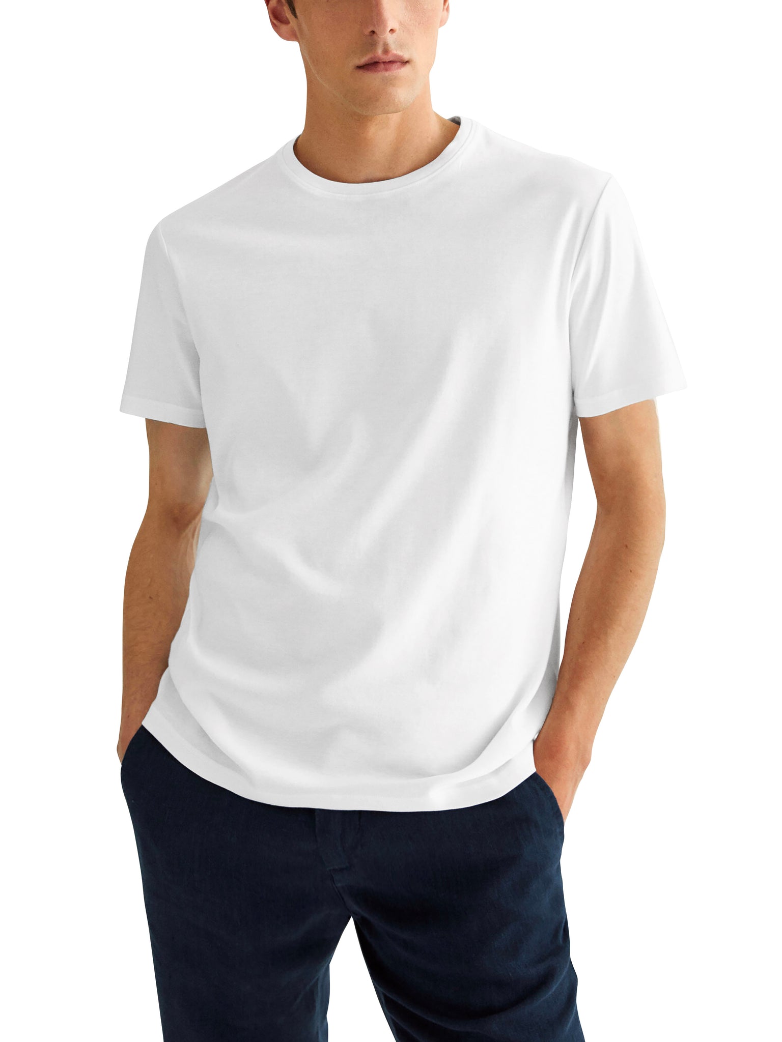 Men's Breathable Cooling Cotton White Crew Neck T-Shirts