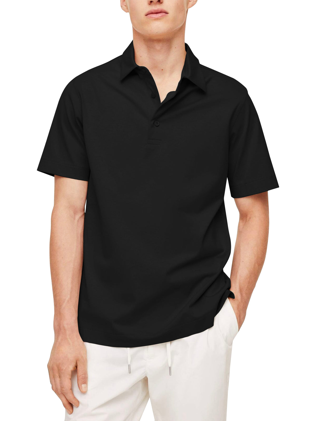 Men’s Premium Quick Dry Polo Collar Shirt Short Sleeve Moisture Wicking Fabric in Black - Hat and Beyond polo shirt