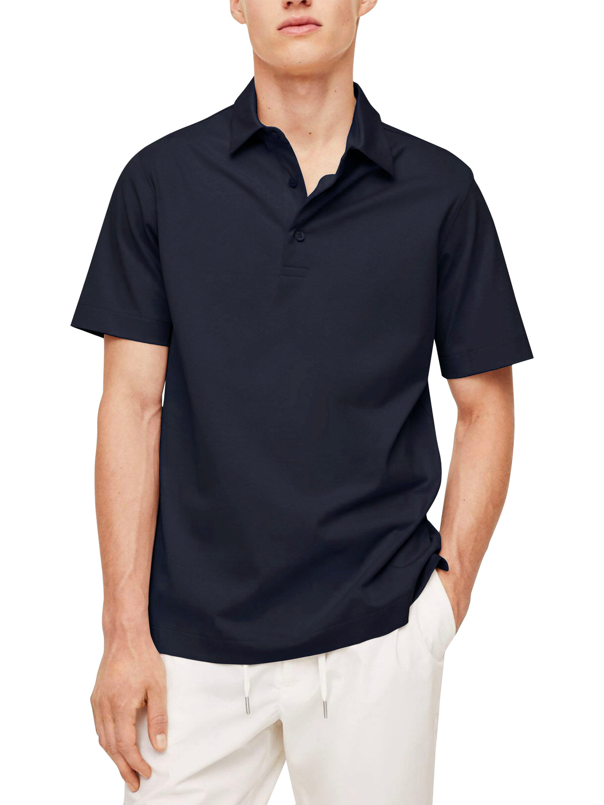 Men’s Premium Quick Dry Polo Collar Shirt Short Sleeve Moisture Wicking Fabric in Navy - Hat and Beyond polo shirt