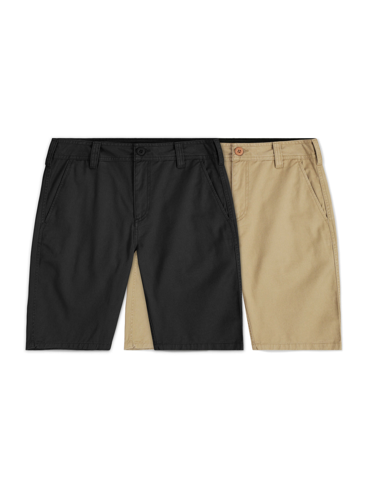 Men’s Premium Cotton Classic Chino Shorts with Pocket 2-Pack in Black/Khaki - Hat and Beyond casual shorts