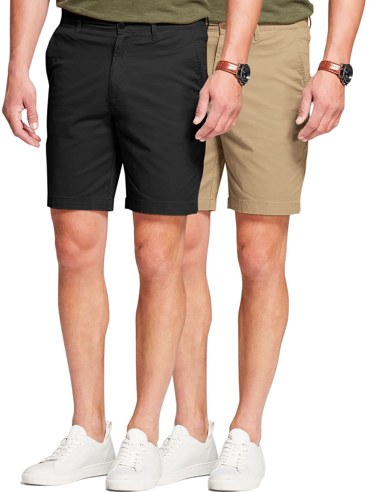 Men’s Premium Cotton Classic Chino Shorts with Pocket 2-Pack in Black/Khaki - Hat and Beyond casual shorts