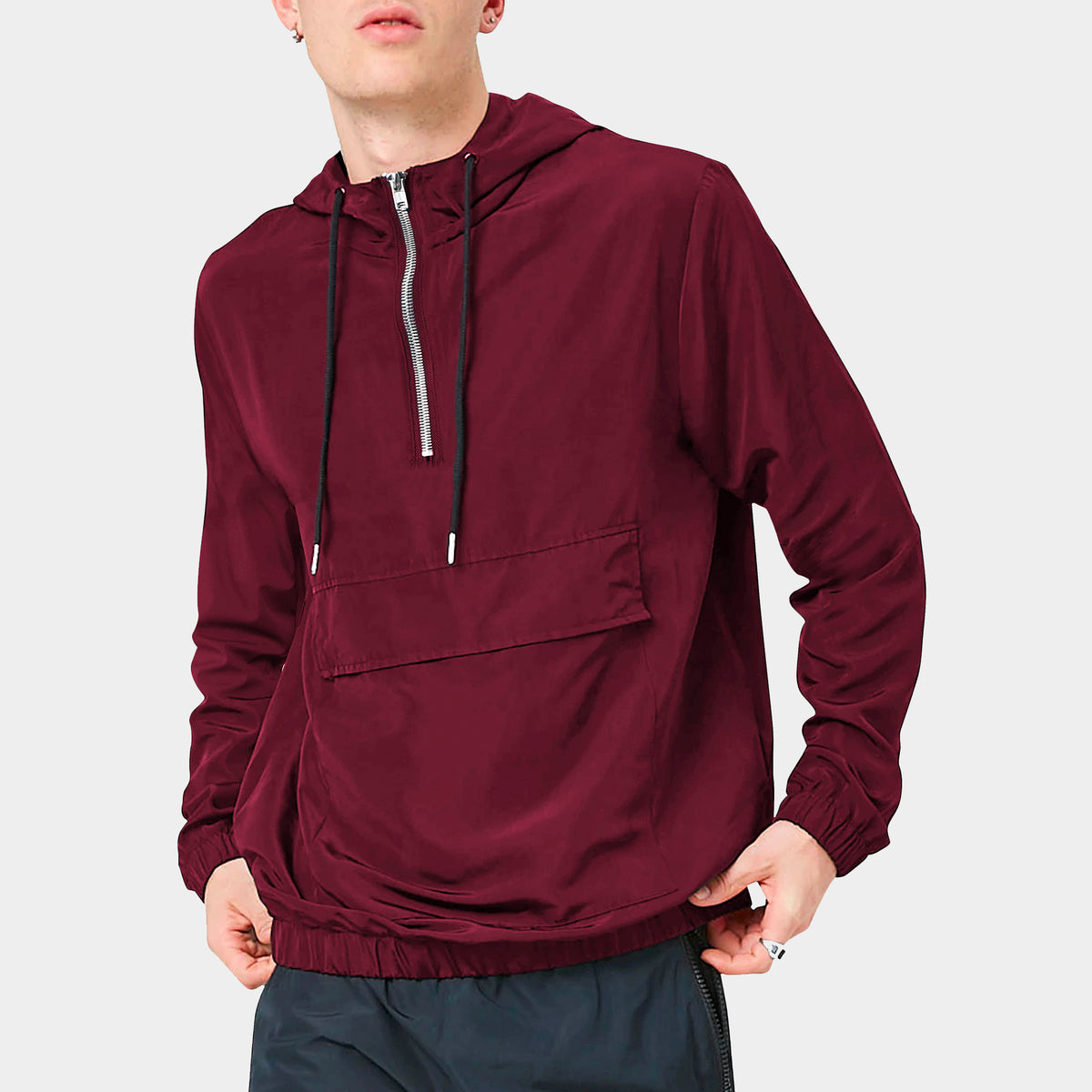 Men’s Half Zip Anorak Jacket in anorak_anoraks_north face fanorak_fanorak_north face anorak_carhartt anorak_anorak windbreaker_waterproof anorak_ski anorak_Burgundy - Hat and Beyon