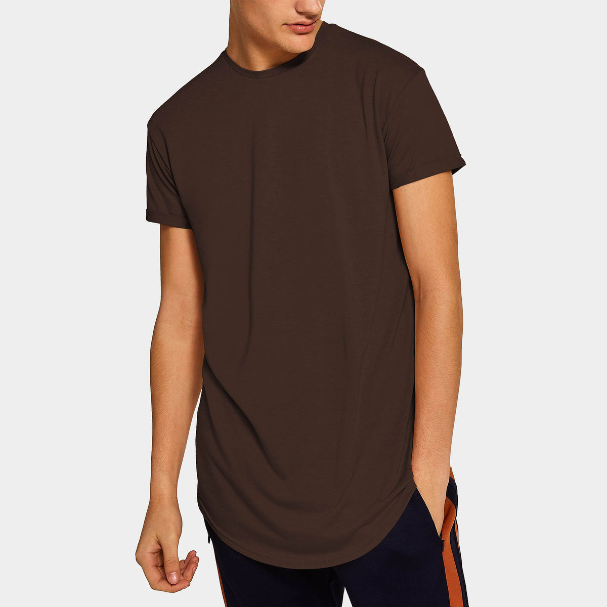 Men’s Longline T-Shirt in Cacao Shell - Hat and Beyond blank tee
