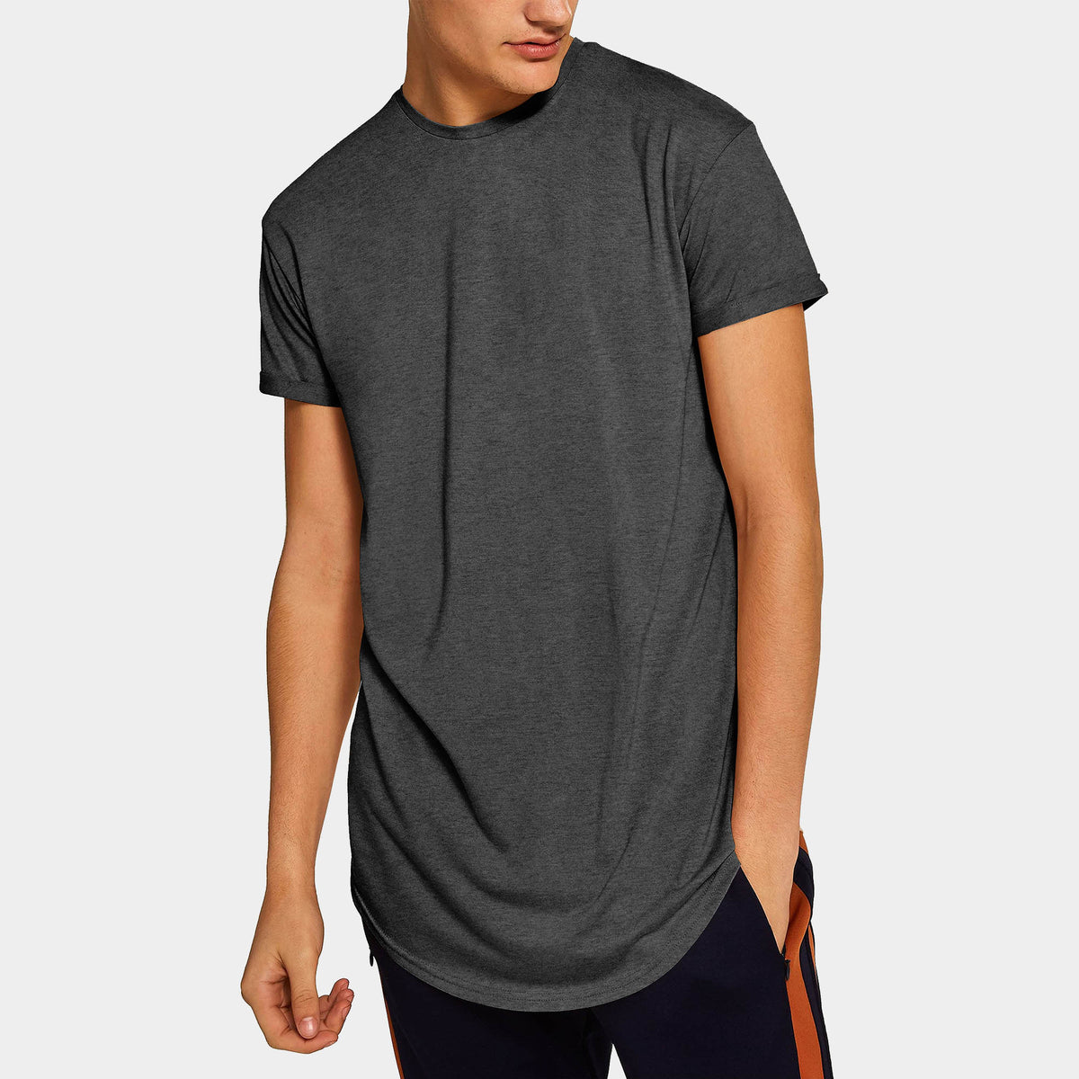 Men’s Longline T-Shirt in Charcoal - Hat and Beyond blank tee
