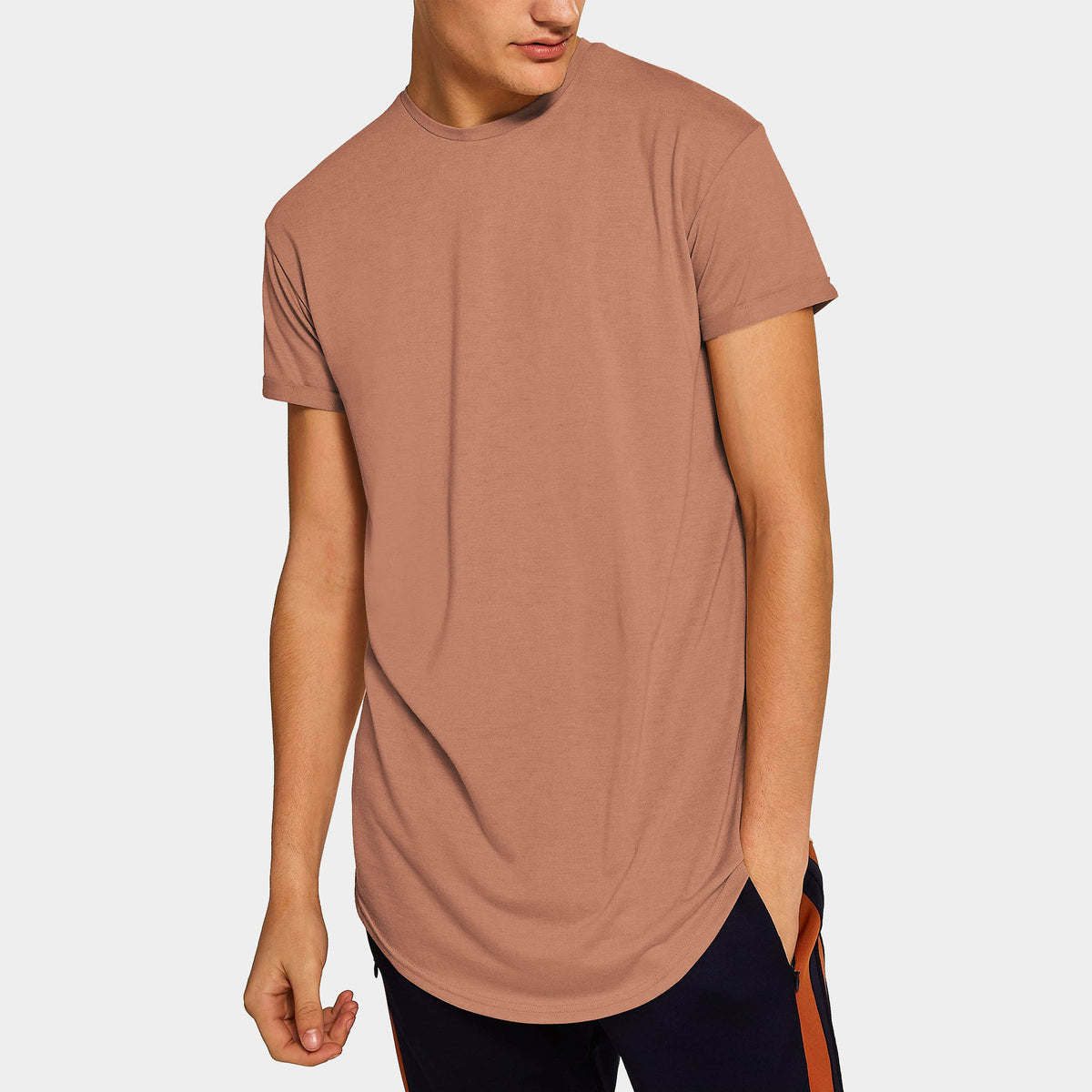 Men’s Longline T-Shirt in Dusty Rose - Hat and Beyond blank tee