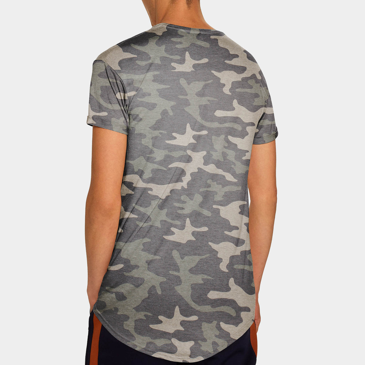 Men’s Longline T-Shirt in Khaki Camo - Hat and Beyond blank tee