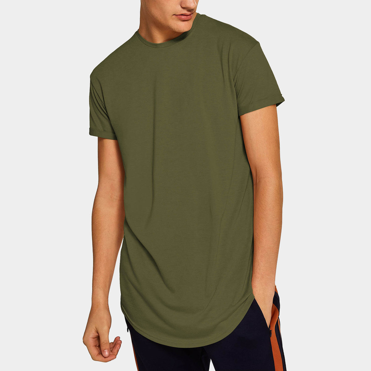 Men’s Longline T-Shirt in Military Green - Hat and Beyond blank tee