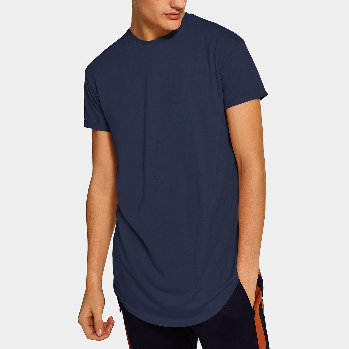 Men’s Longline T-Shirt in Navy - Hat and Beyond blank tee
