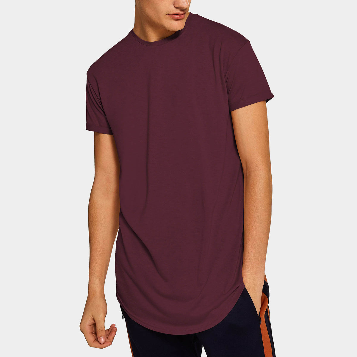 Men’s Longline T-Shirt in Wine - Hat and Beyond blank tee