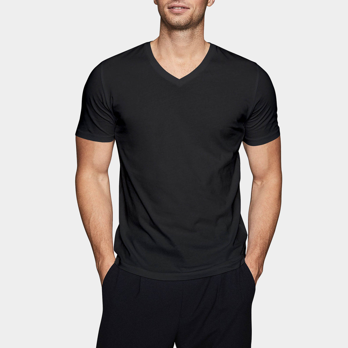 Men’s V-Neck T-Shirt in v neck men_v neck t shirts for men_best v neck t shirts mens_mens deep v neck t shirts_v neck shirt mens_best v neck undershirt_Black - Hat and Beyond blank